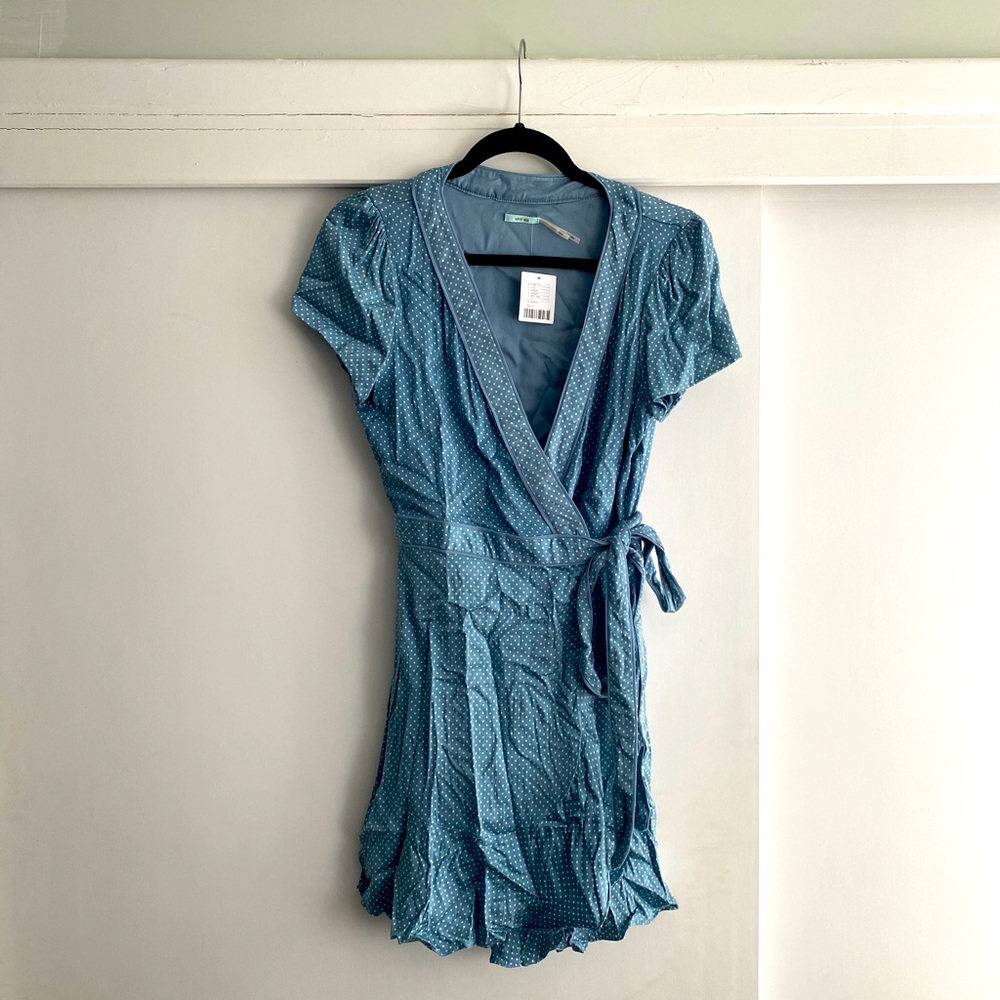 Urban Outfitters Blue Polka Dot Wrap Dress
